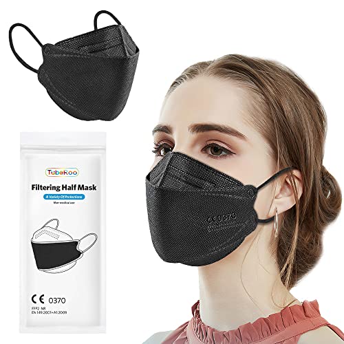 TubeRoo FFP2 Maske schwarz Fischform 100 Stück Masken weiche runde Ohrschlaufen Gummiband Atemschutzmaske Fisch Maske Mundschutz Schutzmaske