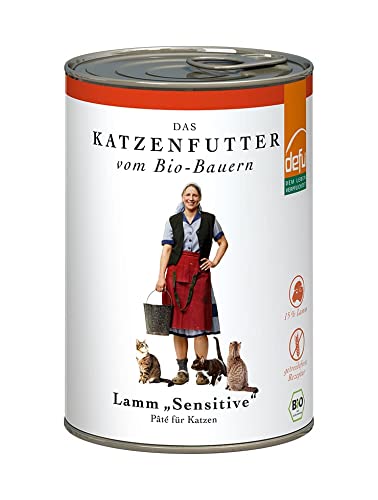 defu Katzenfutter 1 x 410 g Pate Bio Lamm Sensitive Alleinfuttermittel Premium Bio Nassfutter für Katzen