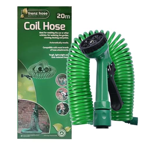 Efymosce Gartenschlauch Spiralschlauch Gartenschlauch mit Brause Flexibler Wasserschlauch für Gartenbrause mit 8 Funktions Brause Brausekopf Gartenbewässerung für Autowäsche Gartenarbeit 20M