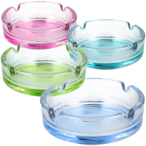 com-four 4x Aschenbecher aus buntem Glas - Abascher für Haushalt und Gastronomie - farbige Tischaschenbecher für Zigaretten - Rauchwarensammler 5 mm dickes Glas 04 Stück - farbiger Boden