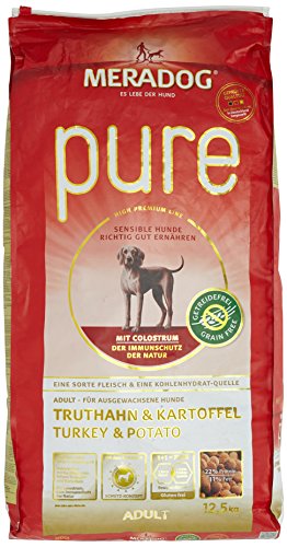 MERA PURE Adult Trockenfutter I Hundefutter ohne Getreide und glutenhaltige Zutaten für sensible Hunde mit Truthahn und Kartoffeln I 12 5 Kg