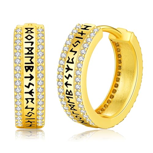 Wikinger Creolen Ohrringe Gold 925 Sterling Silber Wikinger Ohrringe für Herren Damen Nordischer Wikinger Rune Creolen Ohrstecker Wikinger Ohrschmuck Schmuck Geschenke