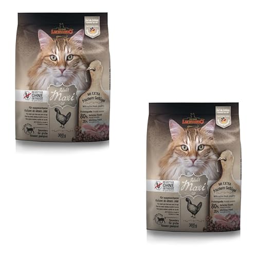 LEONARDO GF Maxi Adult Doppelpack 2 x 300 g Trockenfutter für ausgewachsene große Katzen Empfohlen bei Futterunverträglichkeiten Extra große Krokettenform