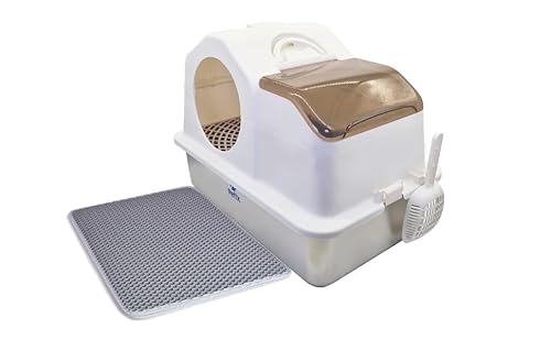 Petix Edelstahl Katzenklo mit Deckel XXL Große geschlossenes Katzentoilette mit Filter Rampe Gegen Streuverschleppung Geruchsdicht mit Matte 40x50 Leicht zu Reinigen - 61 x 40 x 44 cm