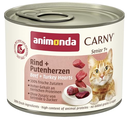animonda Carny Katzen Nassfutter Senior Rind Putenherzen 6 x 200g Katzenfutter nass ohne Getreide ohne Zucker für Katzen ab 7 Jahren mit frischen und fleischigen Zutaten