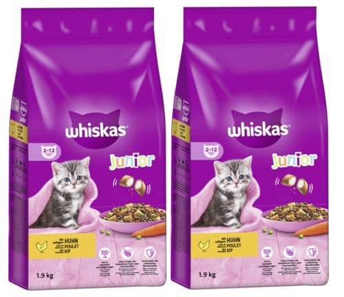 WHISKAS Beutel Katzenfutter Trockenfutter 2X 1900g Junior mit Huhn