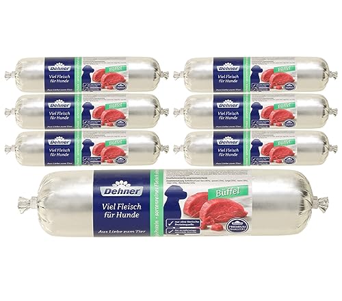 Dehner Premium Hundefutter Fleischwurst getreidefrei für ausgewachsene ernährungssensible Hunde Büffel 7 x 400 g 2.8 kg