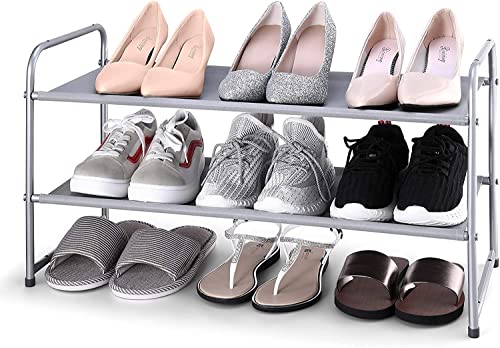 GAXQFEI Schuhständer Stapelbarer Schuhgestell Expandierbarer Exi25C-Verstellbarer Stoff-Schuhregal-Speicherorganisator Silber 1