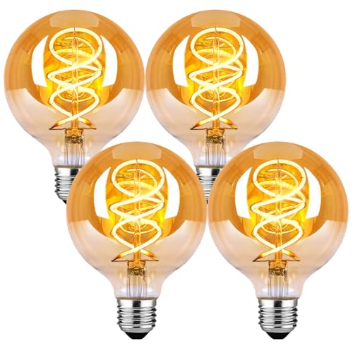 HUSTUNG Edison Vintage Glühbirne E27 E27 LED Vintage Dimmbar 4W G95 Warmweiss 2700K Ideal für Nostalgie und Retro Beleuchtung - Bernstein Glas - 4 Stück
