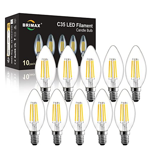BRIMAX 10 Stück Dimmbare 6Wühbirnen Fassung Warmweiss 6W 60 Watt 600 Lumen AC220 240V Glas Klar Edison Fadenlampe C35 Kerzenform für Kronleuchter Tischlampen Wandlampen
