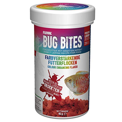 Fluval Bug Bites Fischfutter Flocken farbverstärkend mit Insektenlarven als Ergänzung für tropische Fische 250ml