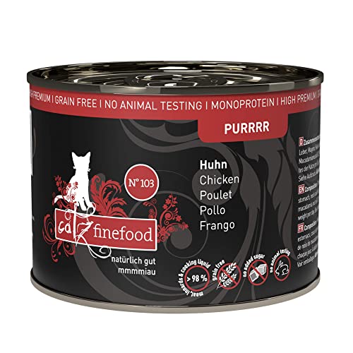 catz finefood Purrrr Huhn Monoprotein Katzenfutter nass N 103 für ernährungssensible Katzen 70% Fleischanteil 6 x 200g Dose