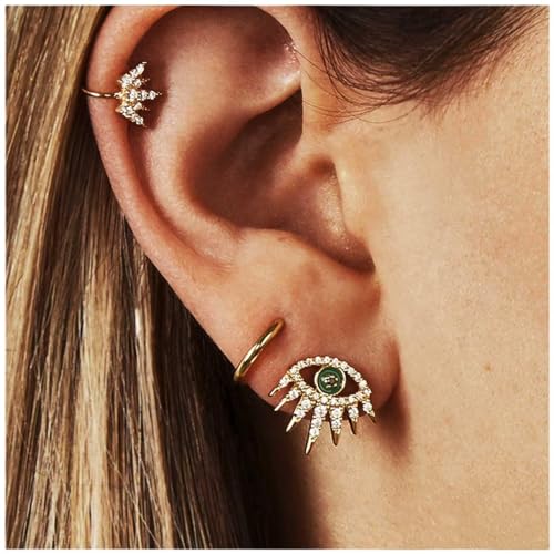 Cimenexe Bohemian Paved Evil Eye Ohrstecker Kristall Krone Ohr Manschette Ohrringe Gold Kreis Creolen Strass Auge Ohrringe Set Schmuck für Frauen und Mädchen Geschenke 3 Stück