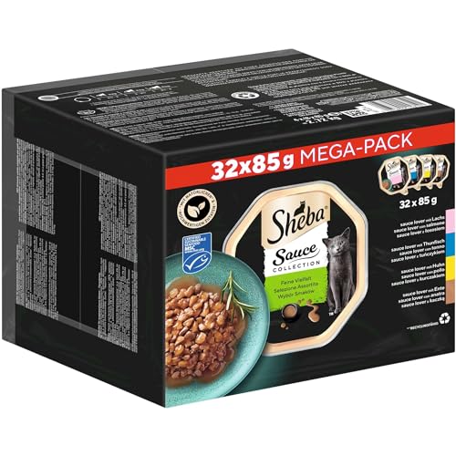 Sheba Sauce Collection Katzen Nassfutter in Schale Feine Vielfalt MSC Multipack 32x85g