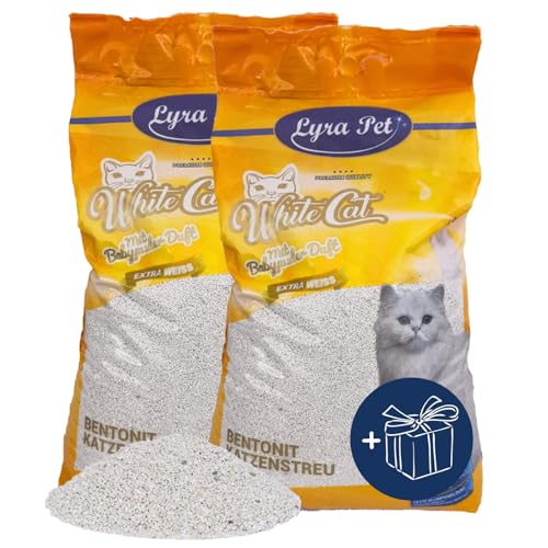 Lyra Pet 30 Liter White Cat Katzenstreu Geschenk Mit Babypuder Duft Feines Klumpstreu 350% Saugkraft Naturprodukt aus Bentonit Saubere Wohnung Neutralisiert Gerüche Staubarm