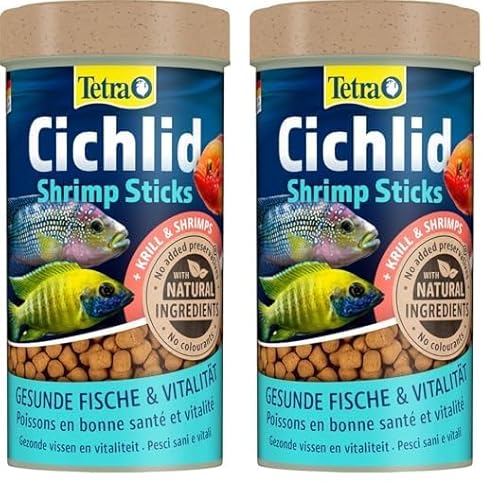 Tetra Cichlid Shrimp Sticks - ausgewogenes und vollwertiges Fischfutter für alle fleischfressenden Cichliden mit hohem Shrimpanteil 250 ml Dose Packung mit 2