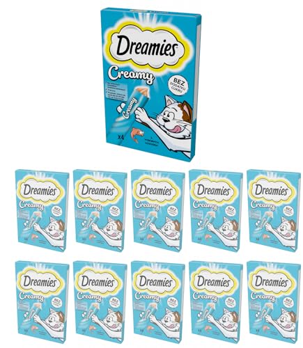 Dreamies Katzenleckerlis Creamy Snacks mit Lachs köstlich cremiger Geschmack 44 Portionsbeutel 11 x 4 x 10g