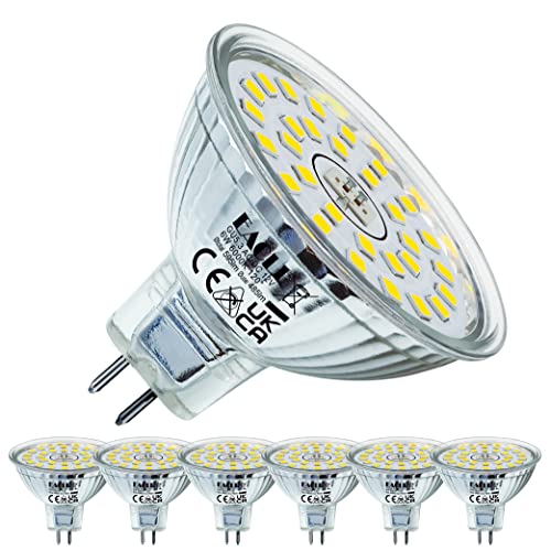 EACLL GU5.3 LED Kaltweiss 6W Ersetzt 50W Halogen GlÃ¼hbirne 6er Pack 595 Lumen 6000K Leuchtmittel AC DC 12V Flimmerfrei Strahler Abstrahlwinkel 120 Grad Spot Nicht Dimmbar Reflektorlampen