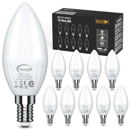 ChangM E14 LED Kerzen Lampe Warmweiss 5W ersetzt 50W Birne 560 Lumen E14 Glühbirne Kerzenform Warmweiß 2700K für Schlafzimmer Wohnzimmer Atmosphäre Licht nicht Dimmbar 10er Pack