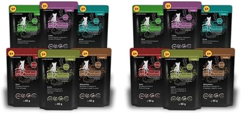 catz finefood Purrrr Collection II - Monoprotein Katzenfutter nass - getreidefrei zuckerfrei hypoallergen - hoher Fleischanteil - Multipack Nassfutter für Katzen - im Beutel 12 x 80g-85g