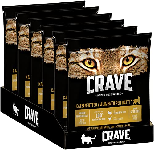 Crave Adult Trockenfutter Truthahn Huhn 6 Beutel 6x750g Premium Katzenfutter trocken hohem Proteingehalt und ohne Getreide Hergestellt 100 Prozent natürlichem Huhn