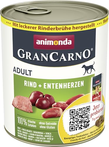 animonda GranCarno Nassfutter Rind Entenherzen 6x 800g getreidefreies Hundenassfutter ohne Zucker für ausgewachsene frischen fleischigen Zutaten