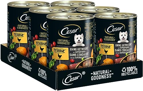 Cesar Adult Hundenassfutter Natural Goodness 6 Dosen 6x400g Ausgewogenes Premium Hundefutter nass reich an Huhn mit natürlichen Zutaten hergestellt