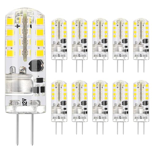 G4 LED Lampen 12V AC DC Nicht Dimmbar 180LM Kaltweiß 6000K Glühbirnen Energie Sparen LED Leuchtmittel Kein Flackern 1.6W Ersetzt 16W Halogenlampen 360 Abstrahlwinkel für Dunstabzugshauben 10er pack