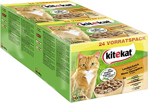 Kitekat Katzenfutter Nassfutter Landpicknick in Sauce 48 Portionsbeutel 2 x 24 x 100g