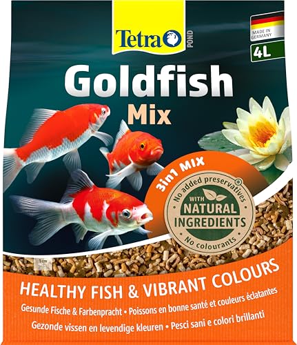 Tetra Pond Goldfish 3in1 Mix - Fischfutter-Mischung aus Flocken Sticks und Gammarus für alle Goldfische und Kaltwasserfische im Teich 4 L Beutel