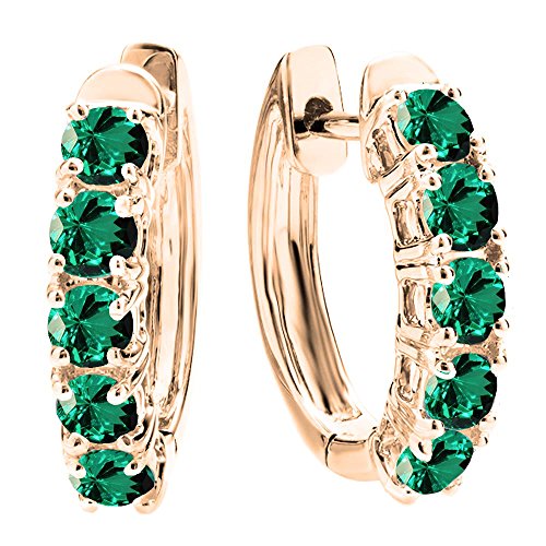 14 Karat Rotgold rund im Labor hergestellter Edelstein Damen-Ohrringe und Creolen Künstlicher Smaragd Diamant Gold Erstellter Smaragd