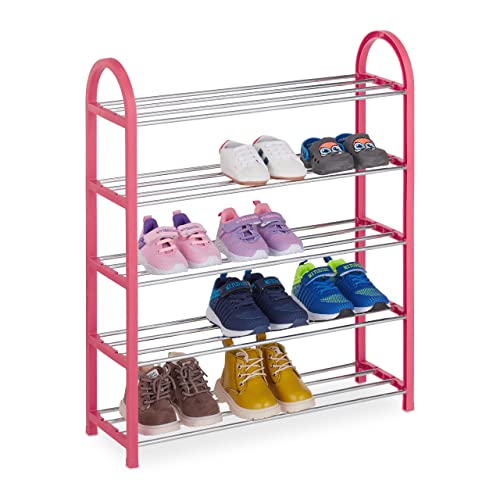 Relaxdays Schuhregal für Kinder 15 Paar Kinderschuhe bis Größe 30 offen platzsparend leicht Schuhablage pink Kunststoff 70 x 57 5 x 18 5 cm