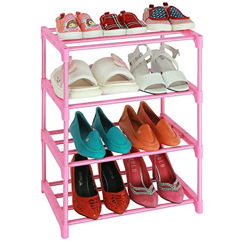 LNYZQUS Kleines Kinder-Schuhregal 4 Etagen rosa Schuhregal Schuhregal für Schrank stapelbar schmaler Schuhständer schlanker Zapateras-Organizer Boden für Damen und Mädchen Rosa