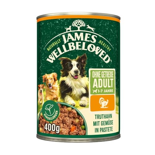 JAMES WELLBELOVED 6 x 400g Hund Dose Nassfutter ohne Getreide Truthahn in Pastete