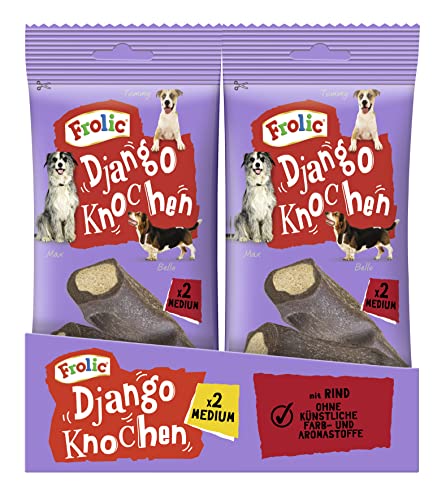 Frolic Hundesnacks Hundeleckerli Django Medium Knochen für mittelgroße Hunde 10-25kg mit Rind 24 Stück 12 x 2 Stück