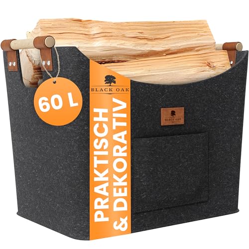 BLACK OAK Montana XL 60L für   Leder Applikation rutschfeste Griffe Fronttasche extraß   Tasche Korb für Holz faltbar Transport Aufbewahrung dunkelgrau