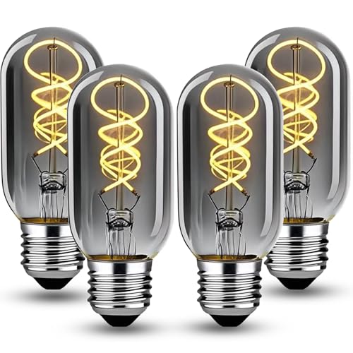 BNITITU Edison Vintage Glühbirne E27 Dimmbar Vintage Glühbirne 4W E27 LED LED Lampe 2700K Warmweiß Edison Ideal für Nostalgie und Retro Beleuchtung im Haus Caf Bar -Rauchgrau Glas - 4 Stück T45