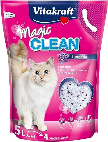 Vitakraft Magic Clean Lavendel Katzenstreu zarter Lavendelduft nicht klumpend besonders staubarm praktische Tragelasche 1 x 5L