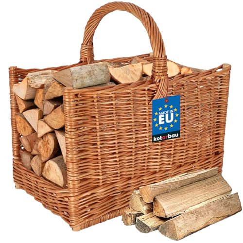 KOTARBAU Weidenkorb für Brennholz - 45 x 29 x 45 cm - Holzkorb für Kaminholz - Erntekorb - Kaminholzkorb mit Henkel - Tragekorb - Brennholzkorb - Weide - Rechteckig - Natürlich - Braun