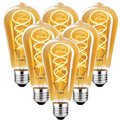 HUSTUNG Edisonühbirne 4W ST64 Warmweiss 2700Kühbirne Ideal für Nostalgie und Beleuchtung   Bernstein Glas   6 Stück