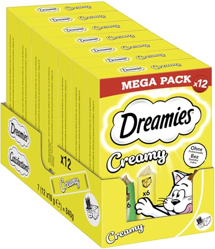 DREAMIES Creamy mit Katzenminze und Käse 7x12x10g Multipack - Cremige Katzenleckerlis für verwöhnte Katzen
