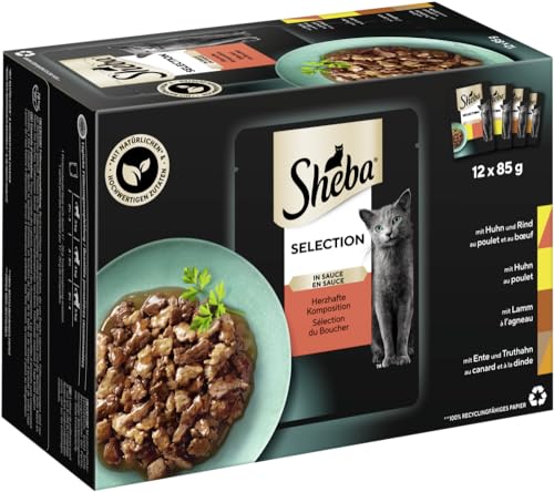 Sheba Selection in Sauce Herzhafte Komposition aus Rind Lamm Huhn und Truthahn 12 Beutel 1 02 kg