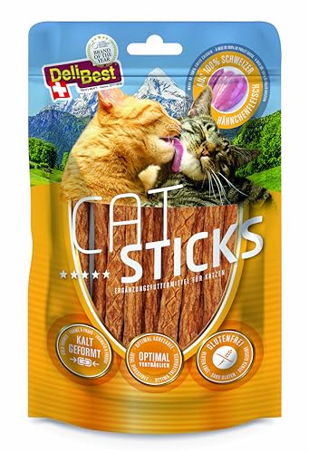 DeliBest Cat Sticks aus 100% Schweizer HÃ¤hnchenfleisch I Leckerlies getreidefrei I Snack ohne kÃ¼nstliche Zusatzstoffe I Futtermittel Allergiker geeignet I 50g
