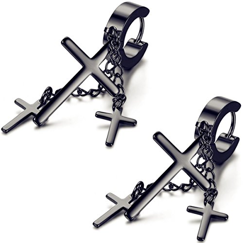 Flongo Damen Ohrringe Herren Ohrstecker Edelstahl Gestüt Stecker Creolen Huggie Ohrringe Ohrstecker Ohrhänger Schwarz Kruzifix Kreuz Kette hängend Anhänger Gotik Punk Rock Frauen Männer