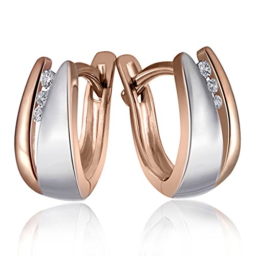 Goldmaid Damen-Creolen 925 Sterlingsilber 6 weiße Diamanten 0.04 ct Rosegold vergoldet