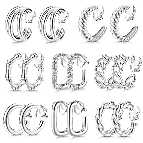 Morfetto Gold Clip-Auf Creolen für Frauen - Mode Ohrringe Twist Runde Geometrische Klobige Creolen Kein Piercing Gefälschte Ohrringe Silber
