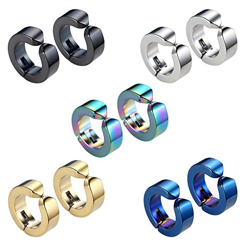 5 Paare 14MM 316L Edelstahl Clip Ohrringe Herren Damen Silber Titan Klappcreolen Ohrclip Ohrklemmen Ohrstecker Männer Schwarz Fake Ohrringe Creolen Gold Set Nickelfrei