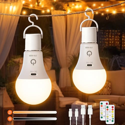 Ketom 2 Stück Glühbirne mit Fernbedienung E27 Aufladbare Glühbirne mit Timer 3 Farben Dimmbar Touch-Steuerung 7W Wiederaufladbare LED Lampen Drahtlose Dekorative Lampenbirne Notlicht Camping
