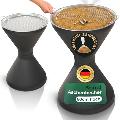 Novaliv 2x Standaschenbecher für draußen 60cm hoch 40cm inklusive 2x Beutel Sand Standaschenbecher outdoor Aschenbecher für draussen stehend verzinktes Metallsieb Aschenbecher Ständer Raucherpause