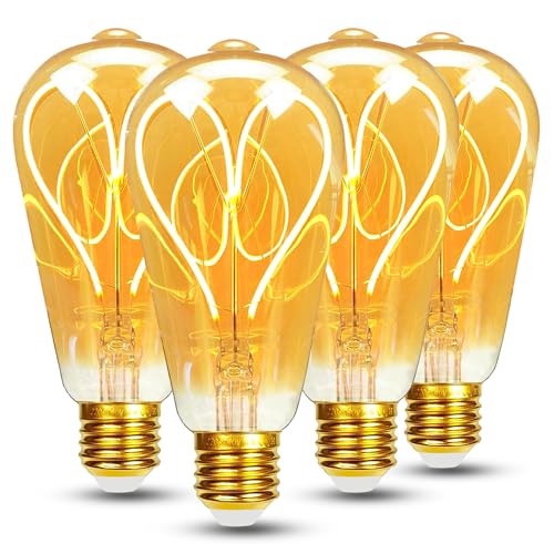 HUSTUNG Edison Vintage Glühbirne E27 LED Vintage Dimmbar 4W ST64 E27 LED Warmweiss 2700K Retro Glühbirne Ideal für Hotel Wohnzimmer Restaurant Bar - Bernsteinfarbenes Glas - Herzform 4 Stück